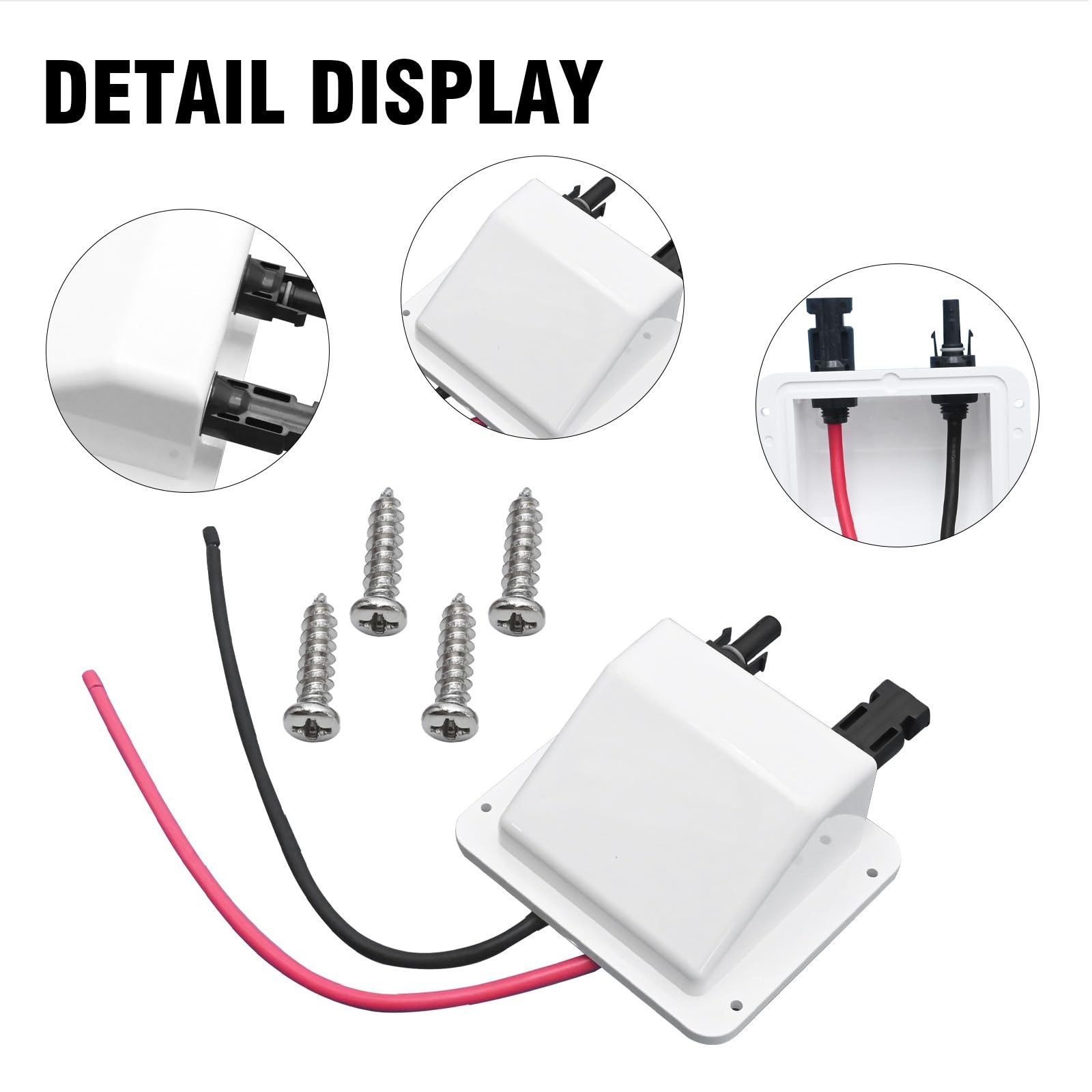 White Solar Cable Entry Gland Box, 1FT 10AWG Soft Extension Cable & Connector, U