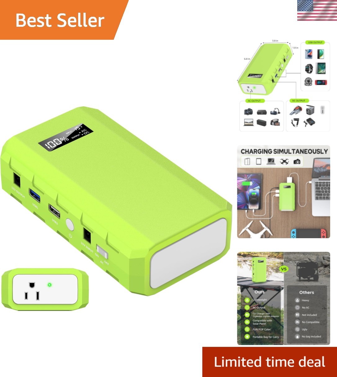 Portable Power Station with AC Outlet, 65W/110V External Battery Pack 24000mA…