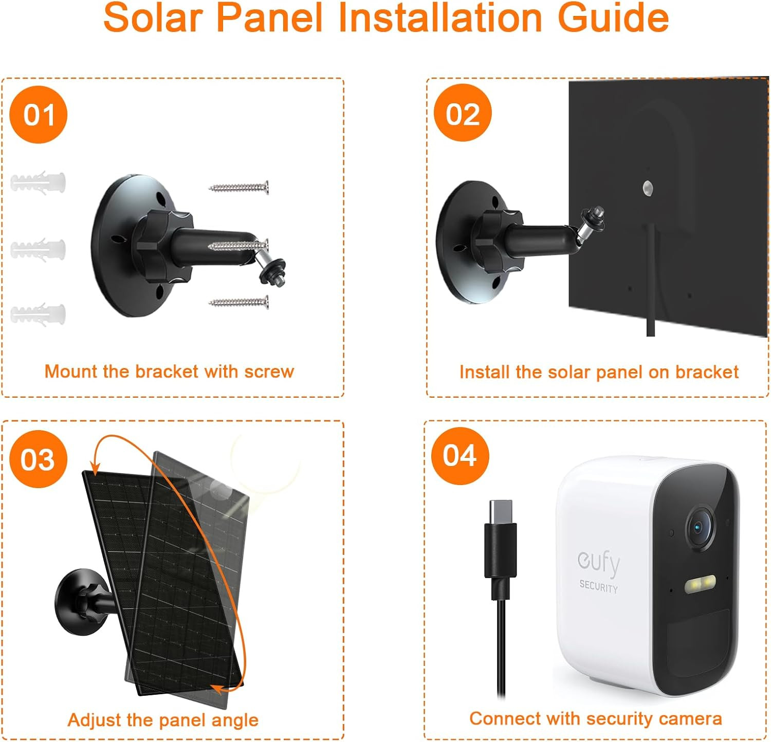Solar Panel for Security Camera, 7W Solar Charger with Micro USB & USB-C Port, I