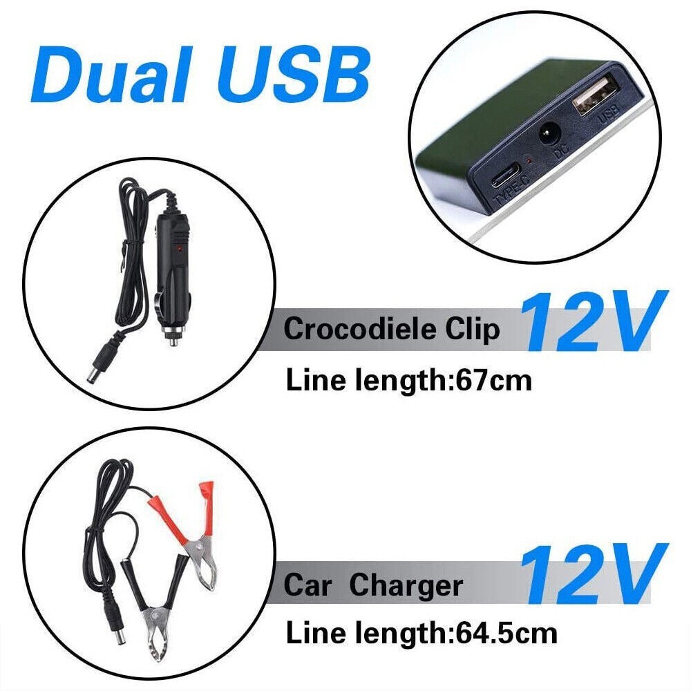 20W 12V Waterproof Solar Panel Kit with Cigarette Lighter & Alligator Clips USA