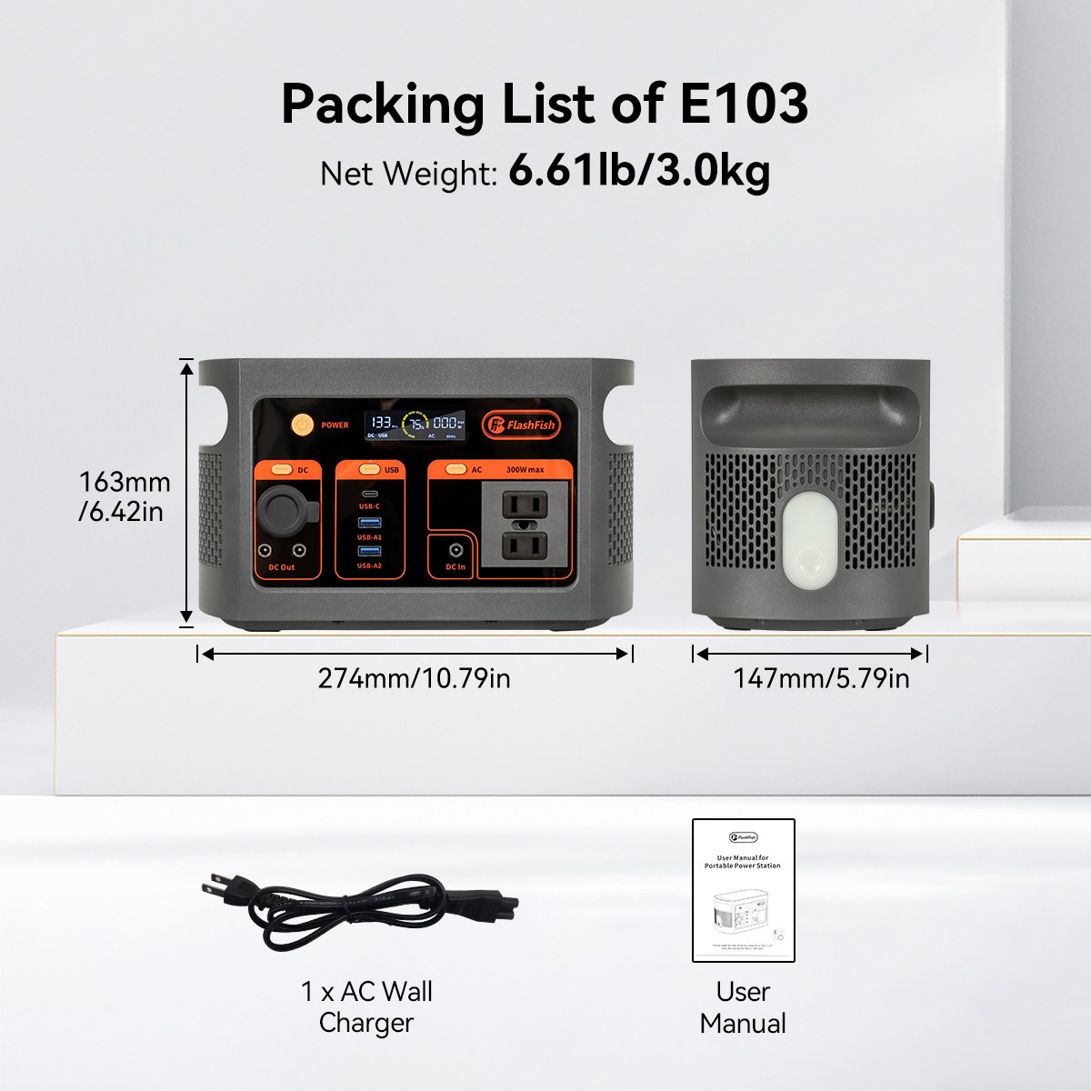 FlashFish E103 Portable Power Station 179Wh LiFePO4 Solar Generator for Camping