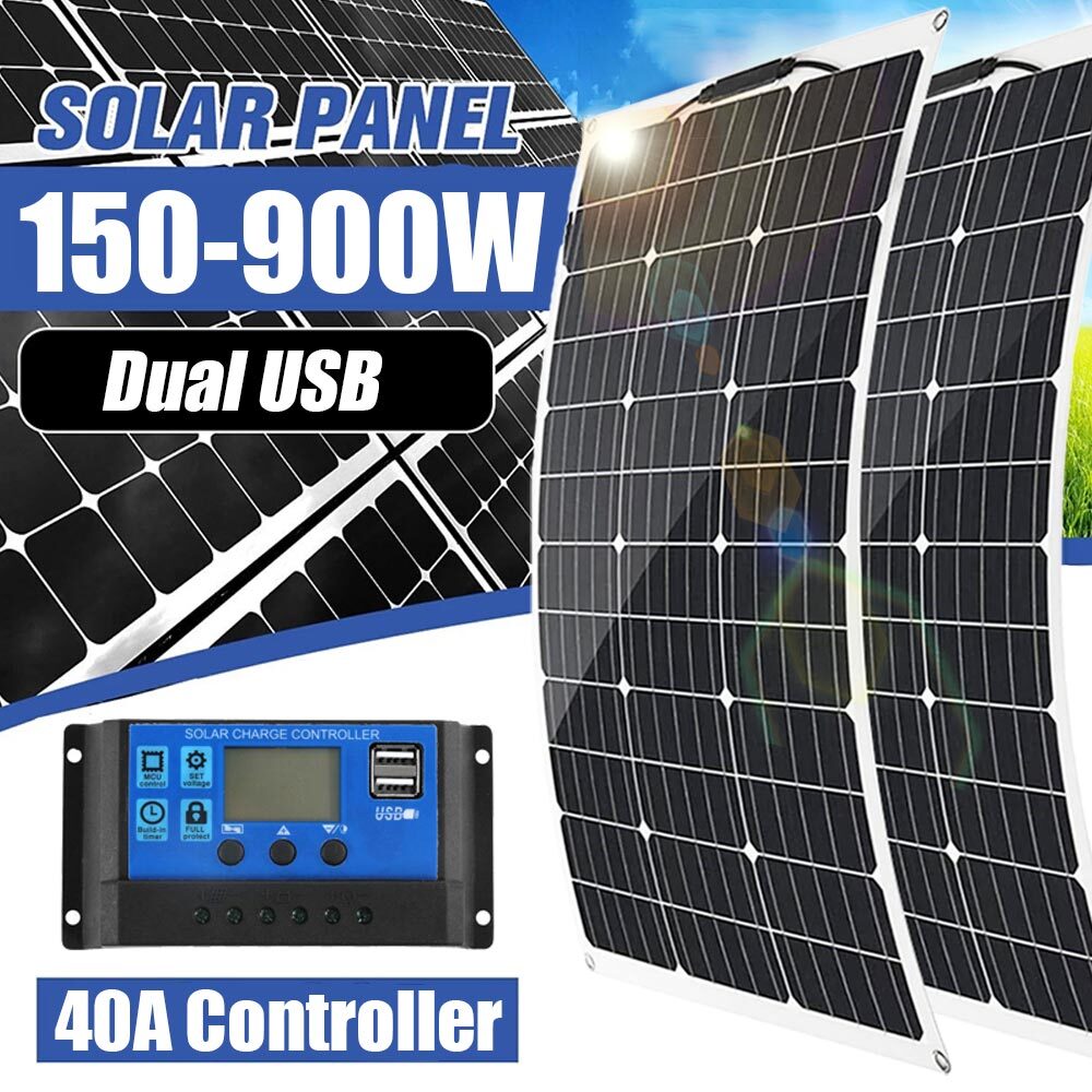 900W Solar Panel Watt Monocrystalline PV Power 12V For Home RV Marine Car Kits