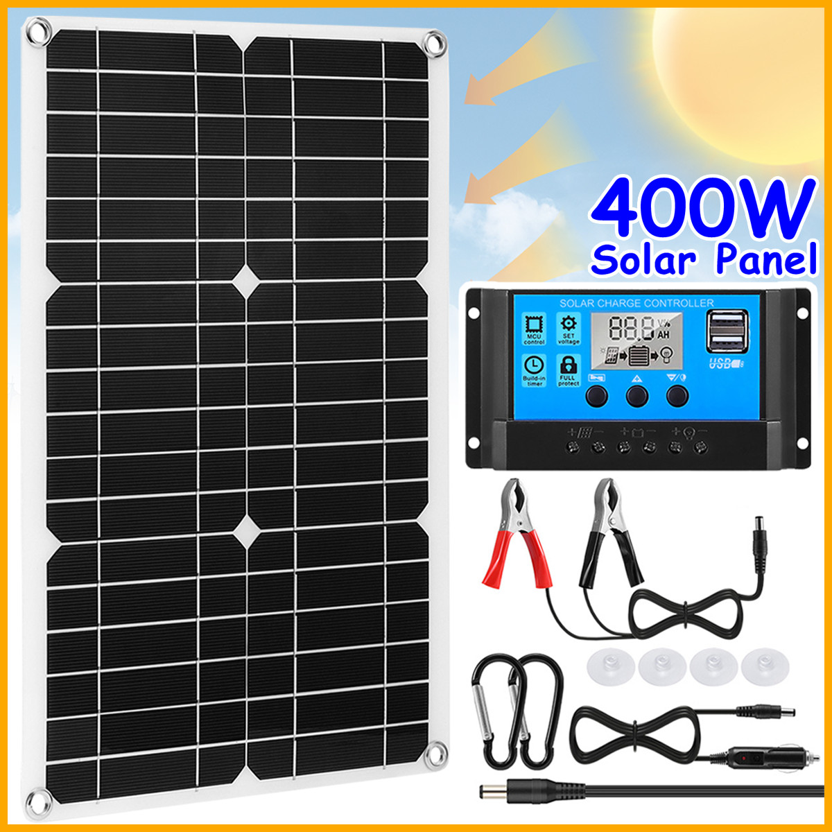400W Solar Panel Kit 100A 12V Battery Charger with Controller for RV Boat Car US