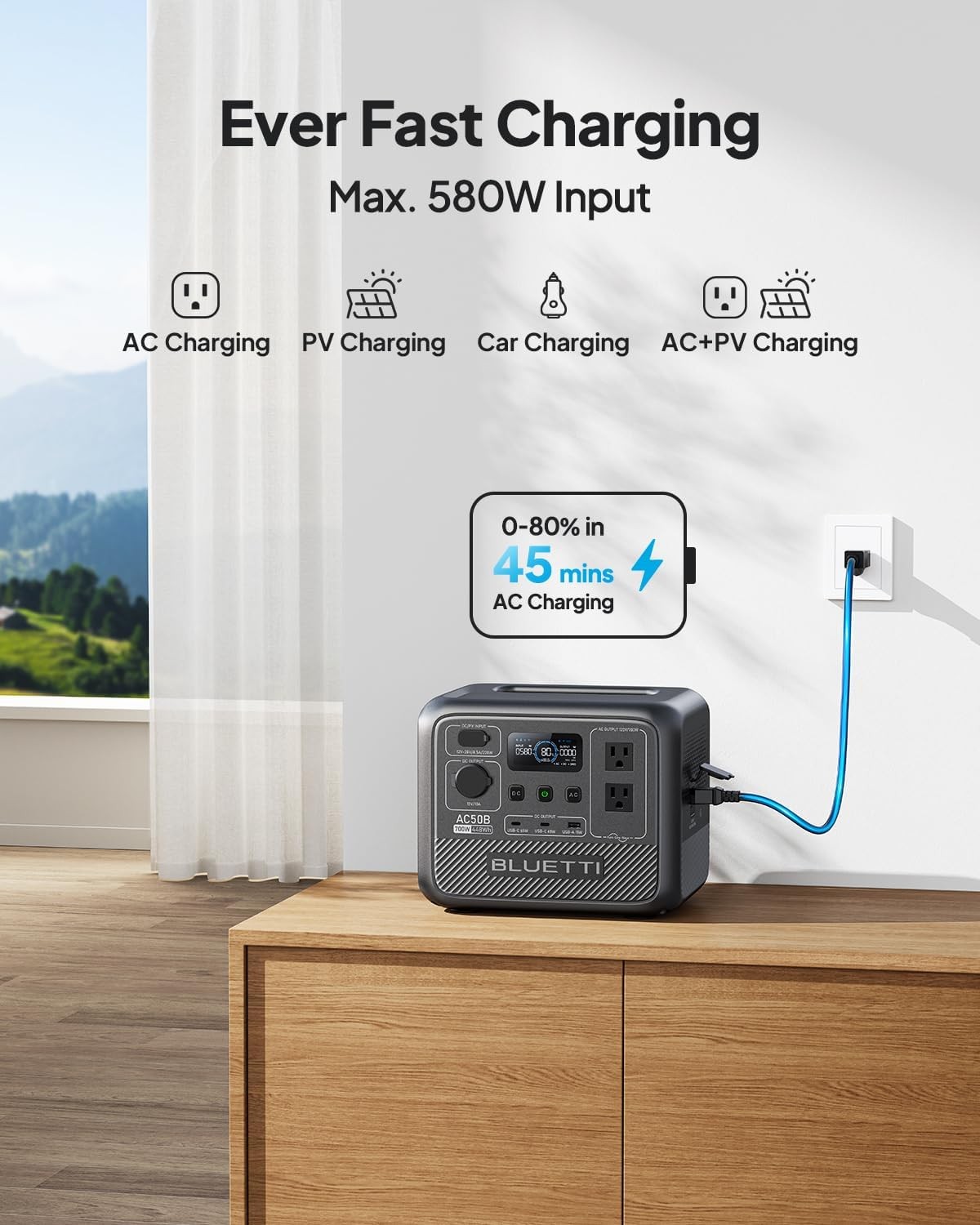 Portable Power Station, 448Wh Solar Generator LiFePO4 Battery Backup w/ 2 700W A