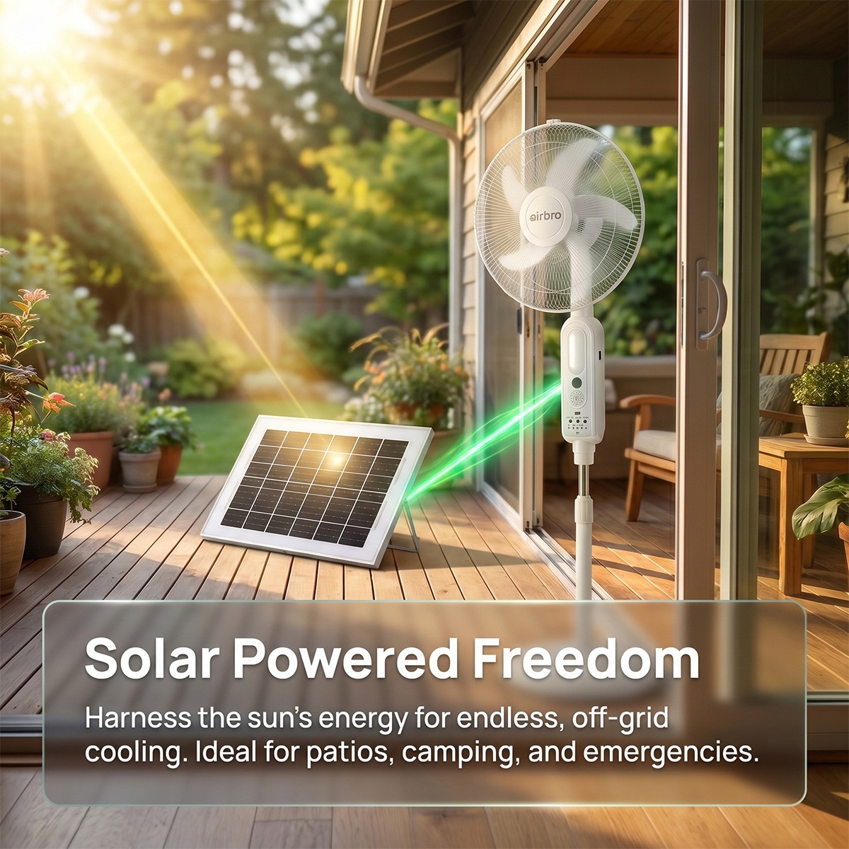 16″ Rechargeable Floor Standing Fan + 2PCS LED Bulbs w/ Remote AC & Solar Charge