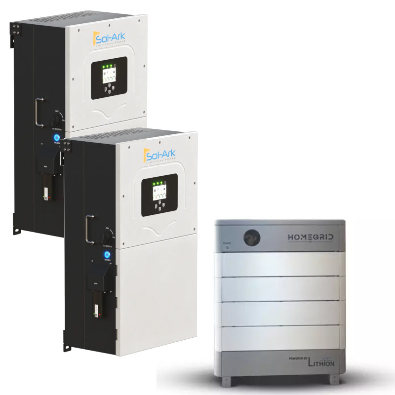 Lithion HomeGrid 19.2kWh 4 Batteries with 2 x Sol-Ark 15K Hybrid Inverters Kit