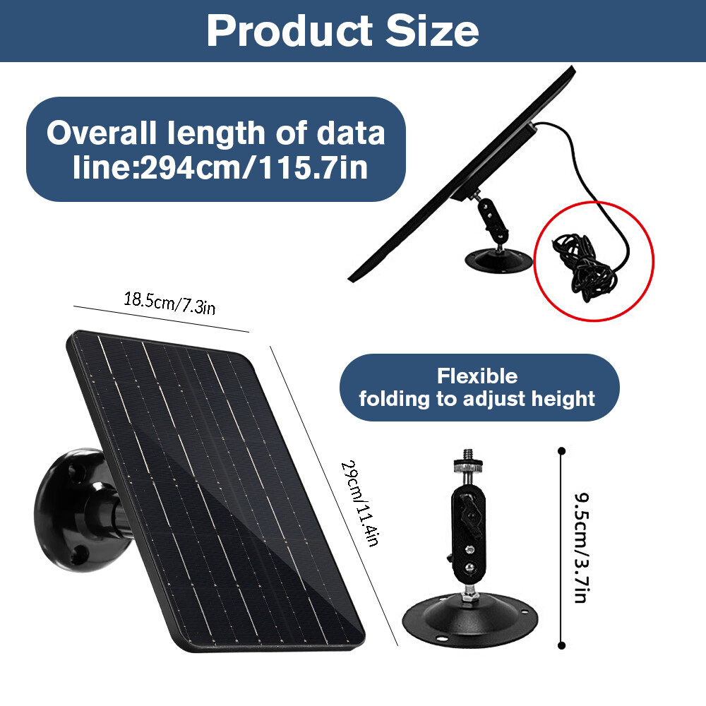 10W 5V Solar Panel for Security Camera,Type C Port Solar Charger w/Cable & Stand