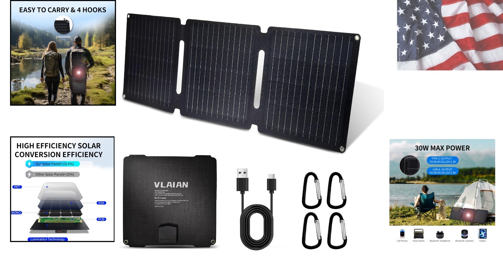 30W Portable Solar Panel,Foldable Solar Panels Charger for Camping Hiking Out…