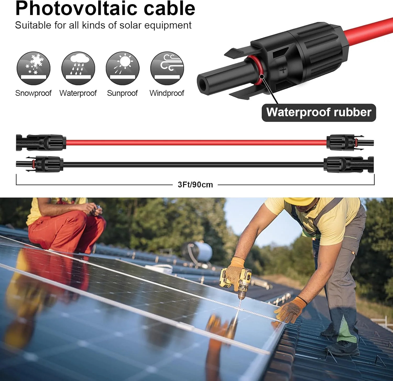 iGreely 3 Feet 10AWG Solar Extension Cable with Solar Panel Female and Male Conn