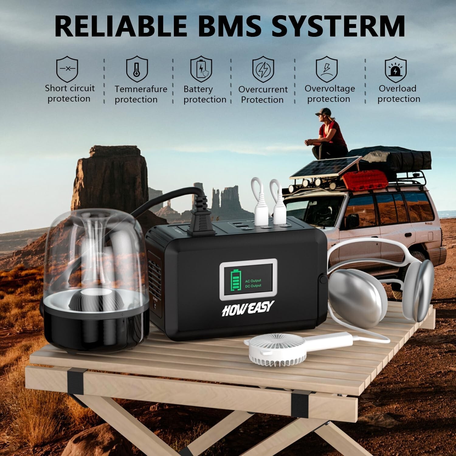 Compact 120W Solar Power Station with 2 AC Outlets & LED Light for Emergencies