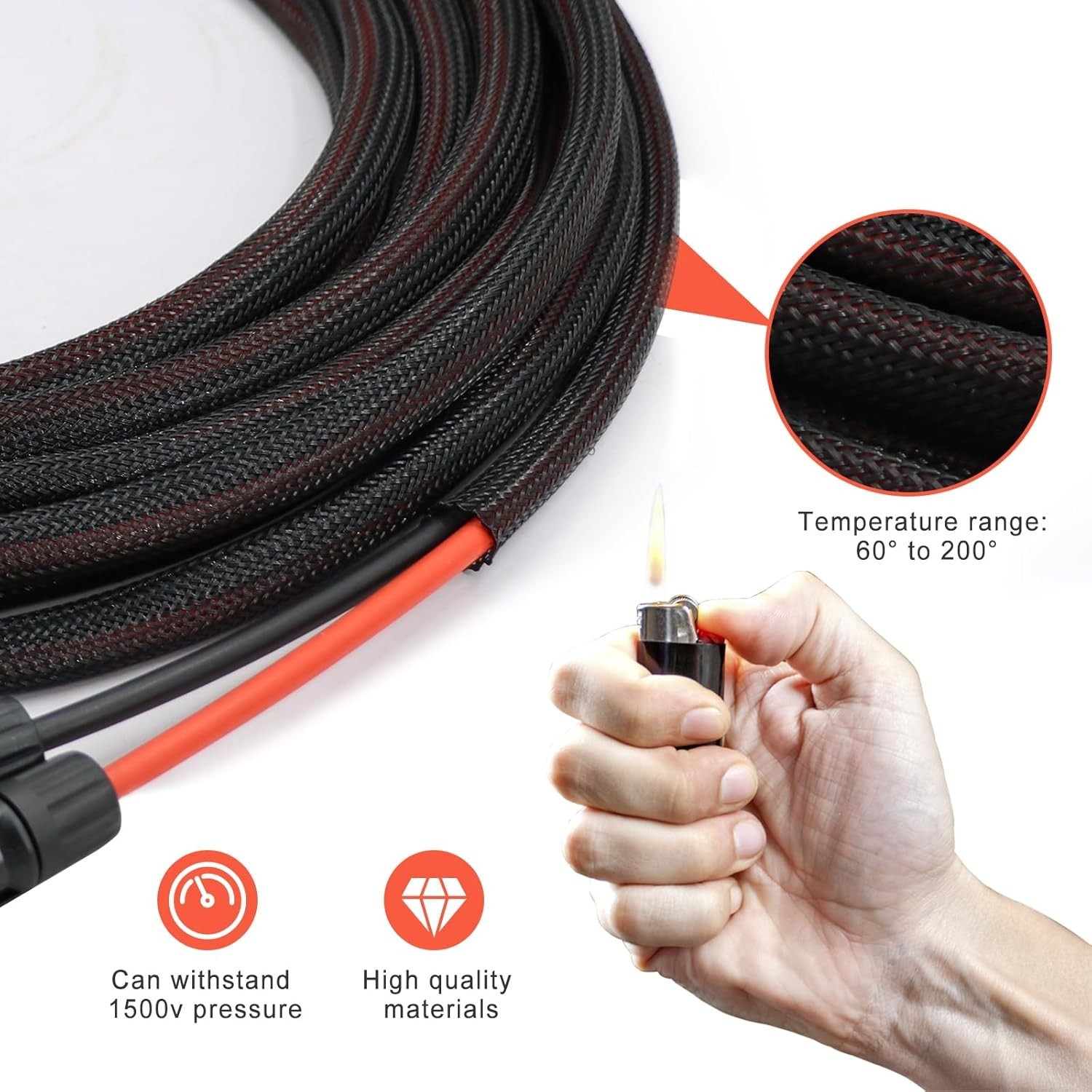 Twin Wire 30FT Solar Extension Cable 10AWG 6mm2 IP67 Male Female Connectors