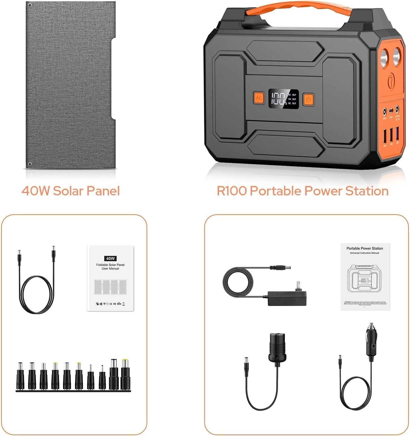 Power Station with 40W Solar Panel, 200W Peak/100W Rated Solar Powered Generator