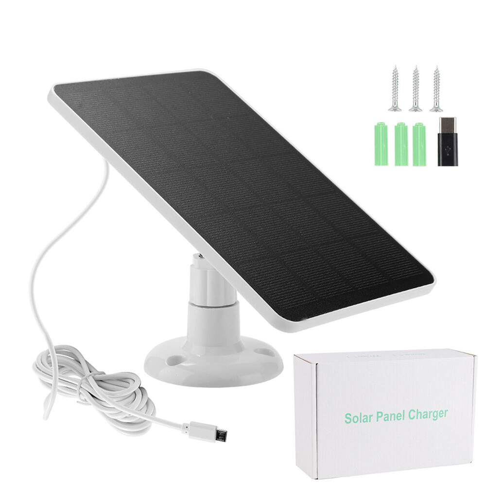 4W 5V Solar Panel for Security Camera with Micro USB Type C Port Battery Charger