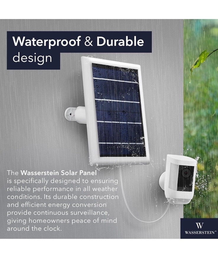Wasserstein Solar Panel Compatible w/ Ring Spotlight/ Stick Up Cam Battery White