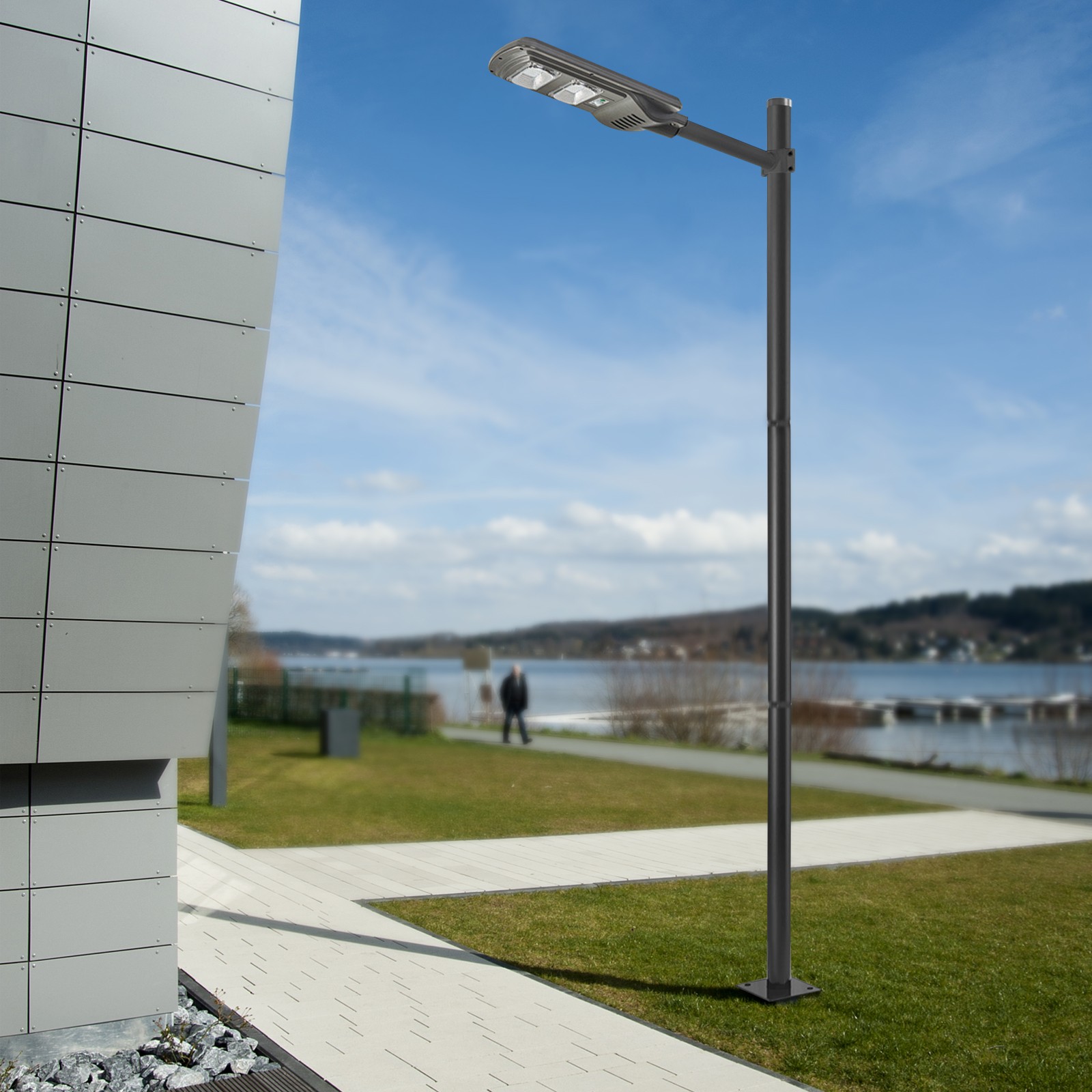 3m/10ft Black Galvanized Steel Parking Lot Lighting Post W/ Ground Cage Outdoor