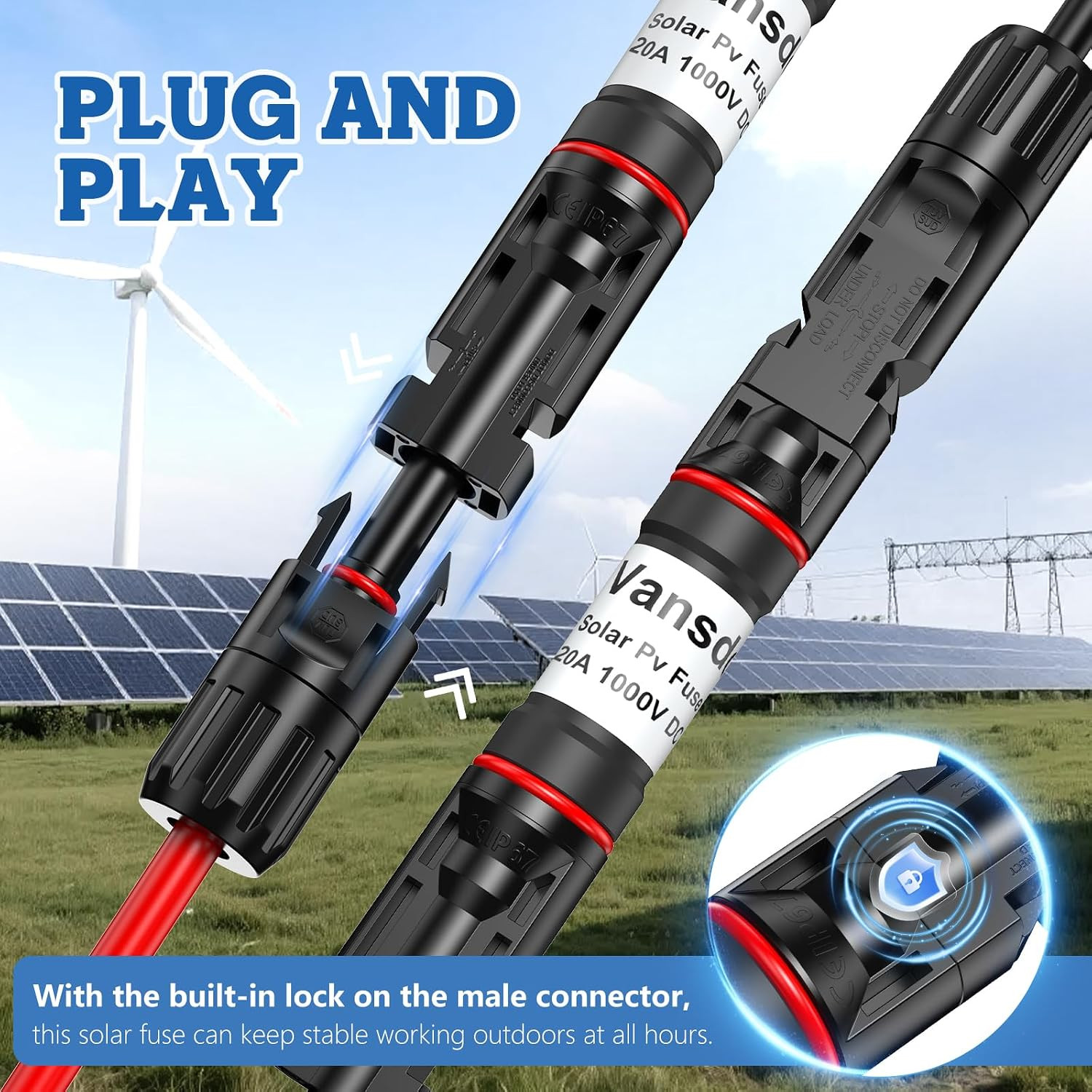 20A Solar Fuse Holder Inline,Male and Female Connector for Solar Panel and Solar