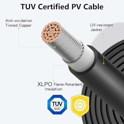 12AWG 10Ft Solar to Extension Cable, Tool-Free Solar Connector to-F XT60i 10FT