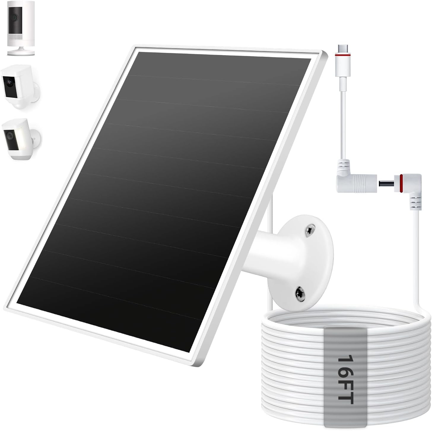 6W Solar Panel for Ring Camera with USB-C & Barrel Plug Doorbell Charger