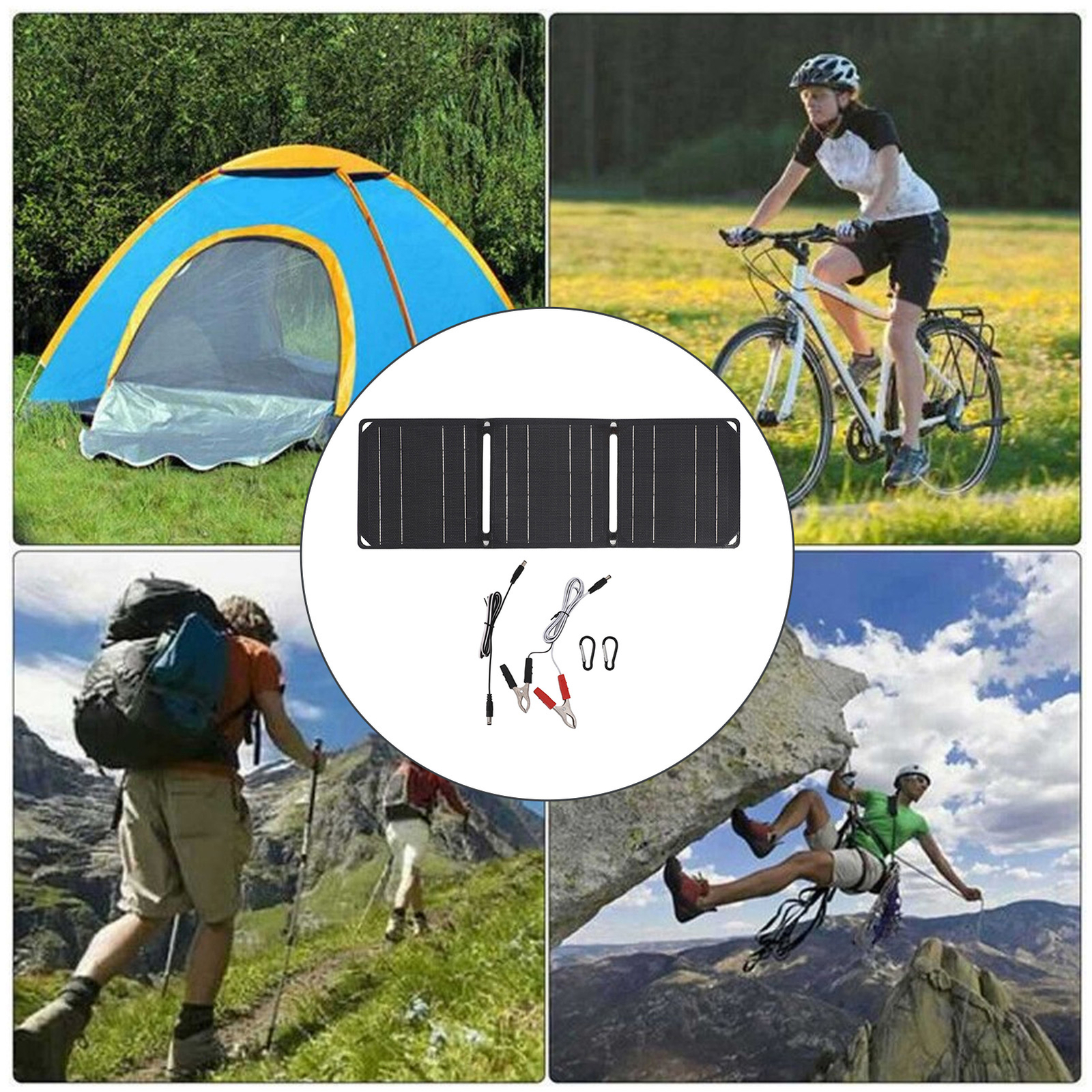21W Portable Solar Panel Foldable Dual USB Charger For Phone Power Station Black