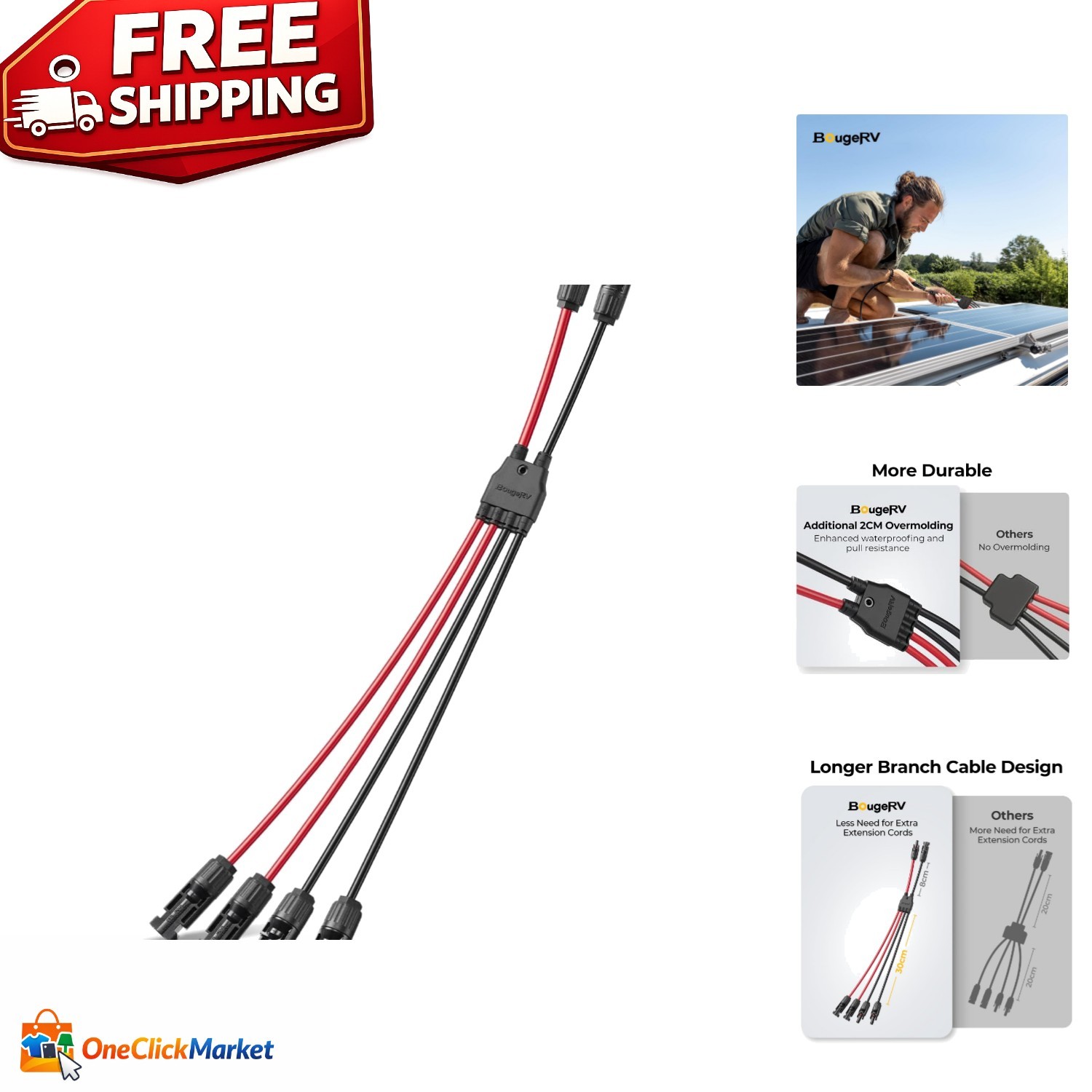 Safe and Reliable Solar Parallel Connectors for 2 Panels, Waterproof Design