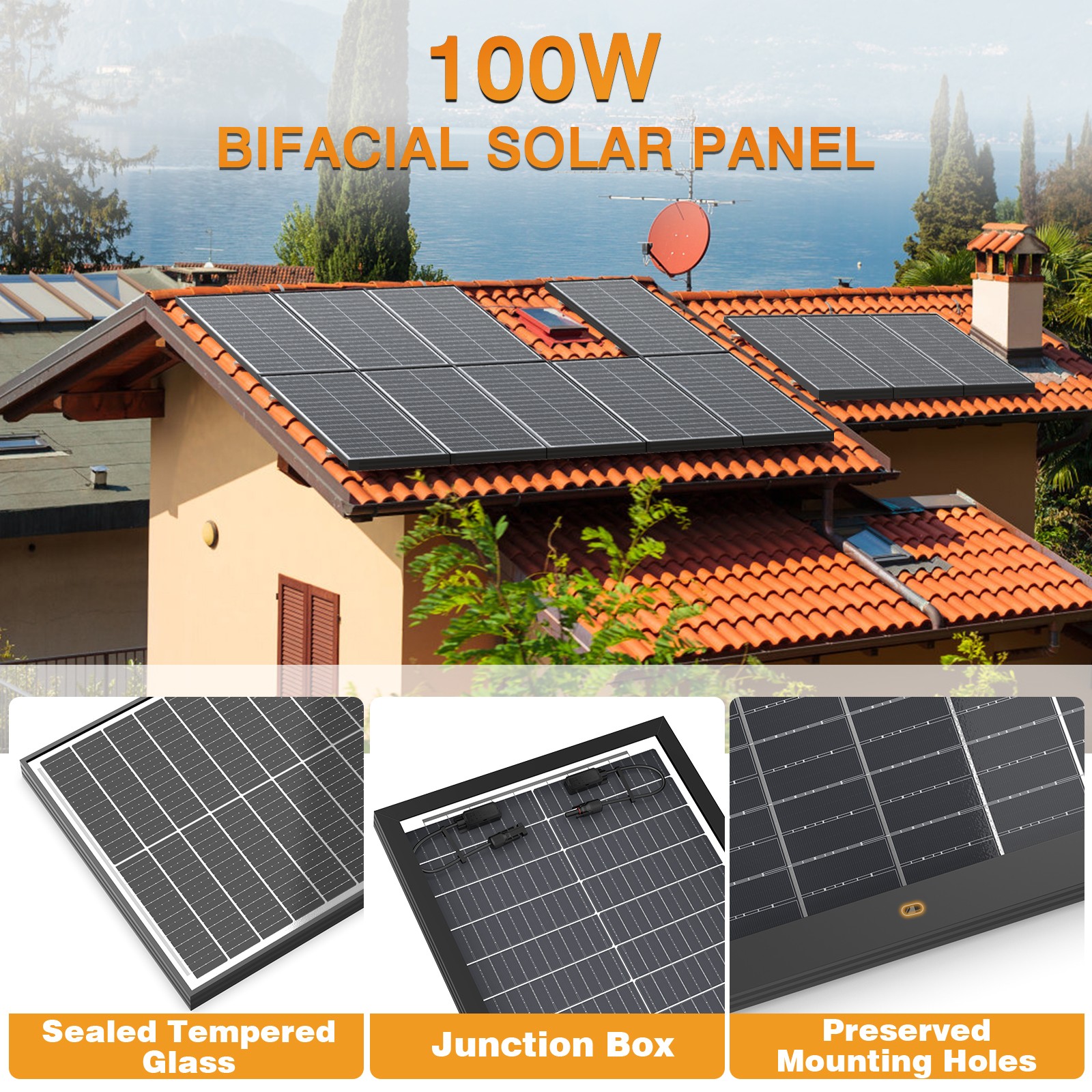2*100W solar panel, 18BB , 25.5% efficient photovoltaic module