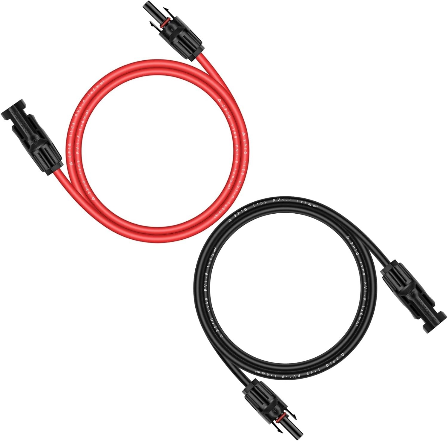 Weatherproof 6ft Solar Panel Extension Cable 10AWG with Male-Female Connectors
