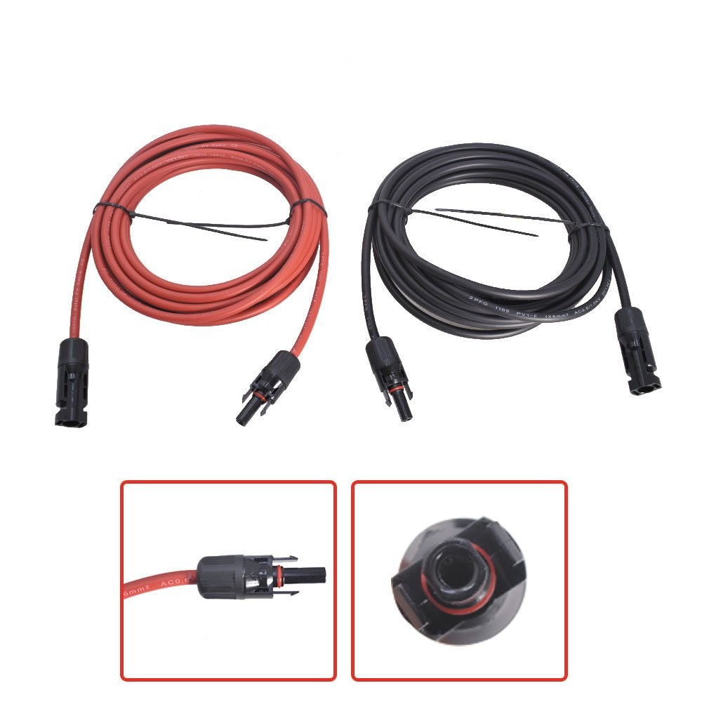 1 Pair Black + Red 20FT Solar Panel Extension Cable Wire Connector 6mm²/10AWG