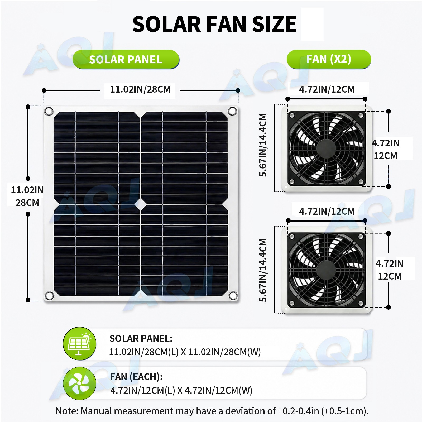 Solar Powered Fan with Dual IP57 Waterproof Fans Size 28cm*28cm for Chicken Coop