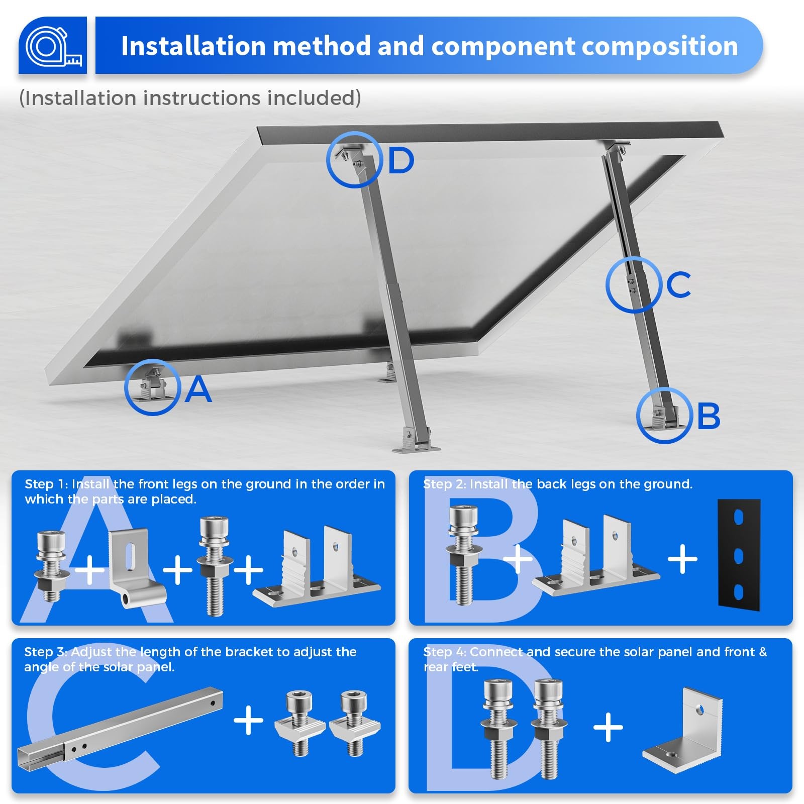 2 Set Adjustable Solar Panel Tilt Mount Brackets Aluminum Alloy Mounting Brac…