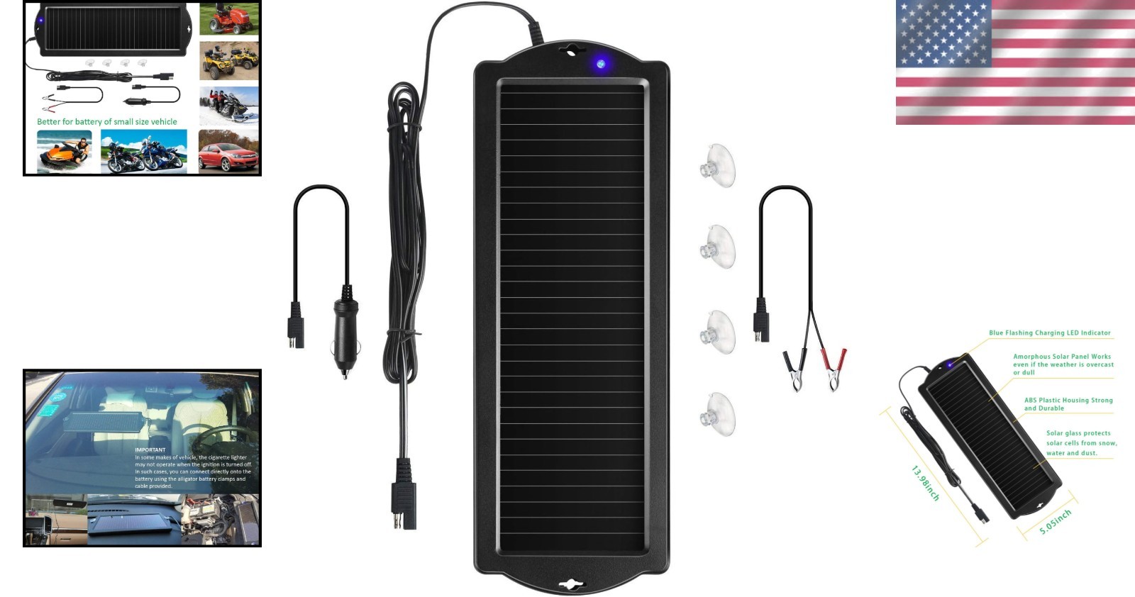 Versatile 12V Solar Battery Maintainer for Cars, ATVs, Boats & More – Easy Use