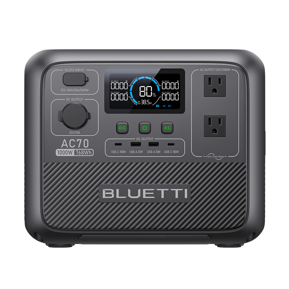 BLUETTI AC70 1000W 768Wh Portable Power Station LiFePO₄ Battery for Road Trip