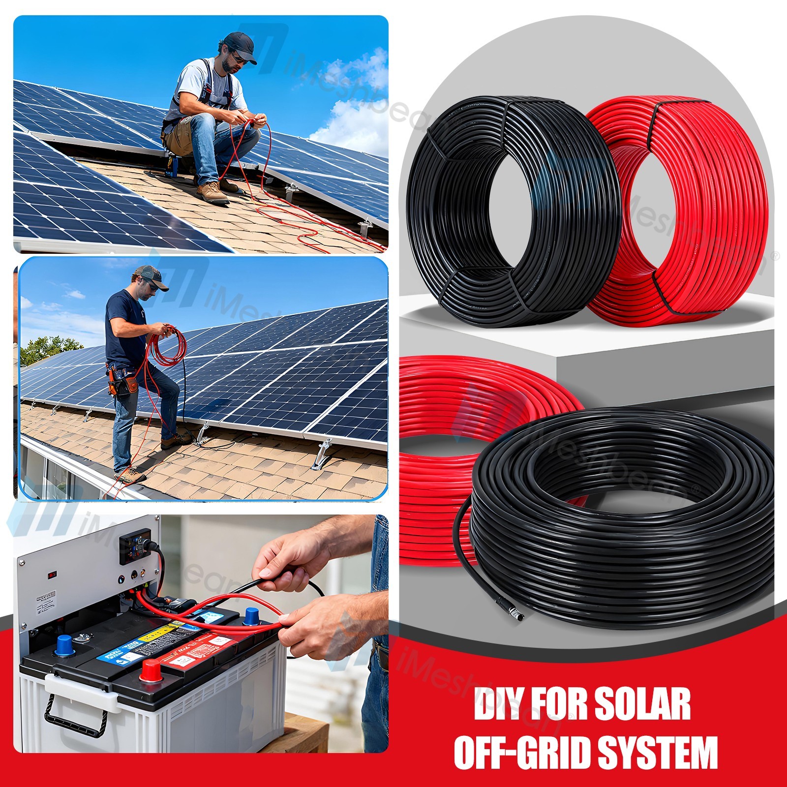 200ft Solar Panel Extension Cable 10AWG 6mm² Tinned Copper PV Cable Solar Wire