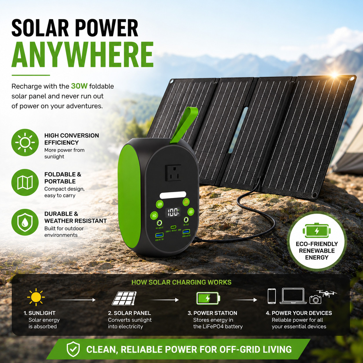 Portable Power Station 99.84Wh 120W LiFePO4 Solar Generator AC Outlet Camping