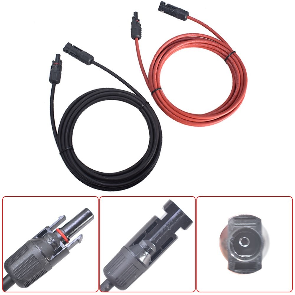 1 Pair 12AWG 15ft Black+Red Solar Panel Extension Cable Wire Connector Black+Red