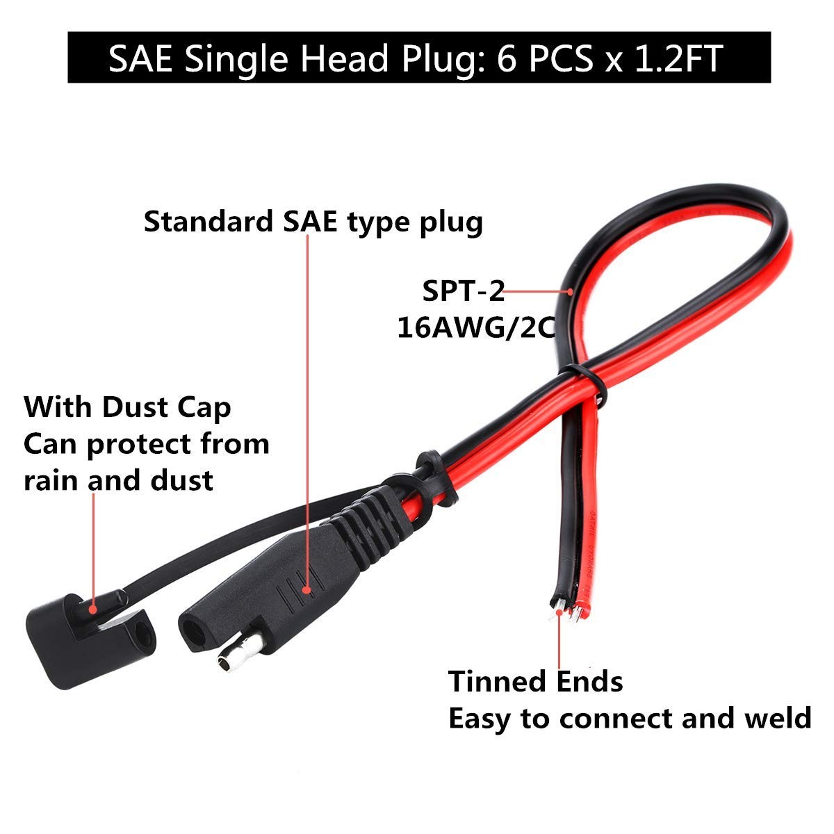 SAE Connector DC Power Extension Cable 16 AWG Automotive Battery Quick Discon…