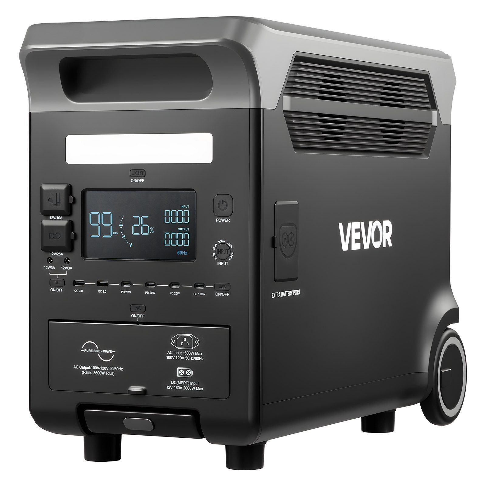 LiFePO4 Power Station 3600W/3840Wh — Expandable, 10 Outlets, 5-Level AC Input