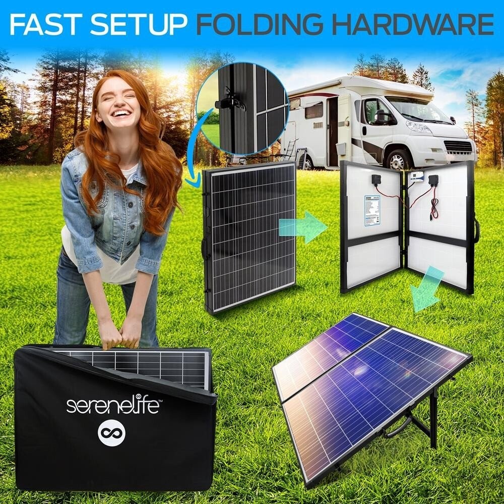 SereneLife 1 Pc. Portable Mono Solar Panel Starter Kit-200W Off-Grid Solar Panel