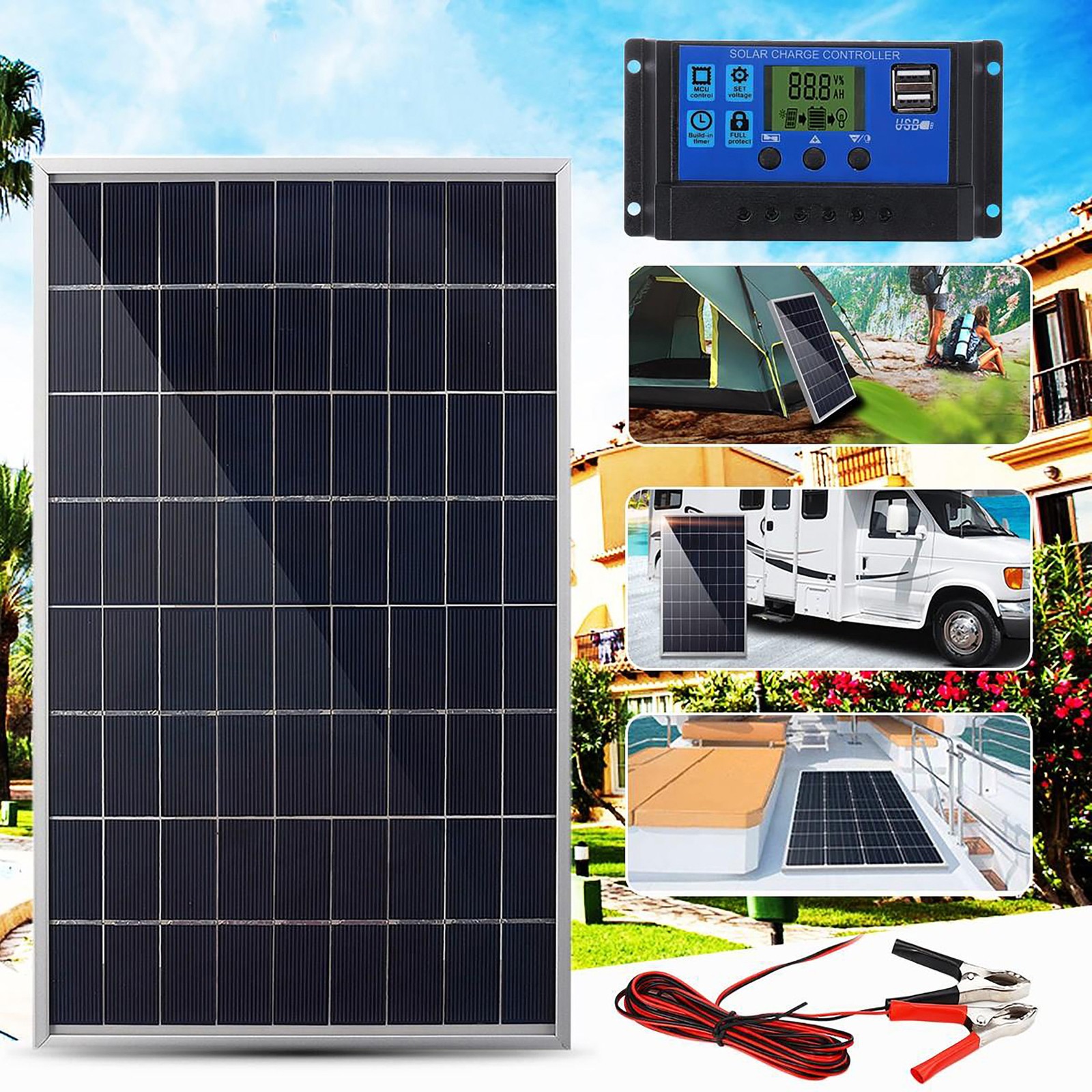 10 Watts Solar Panel Kit 12V 100A Battery Charger with Controller Caravan Boat