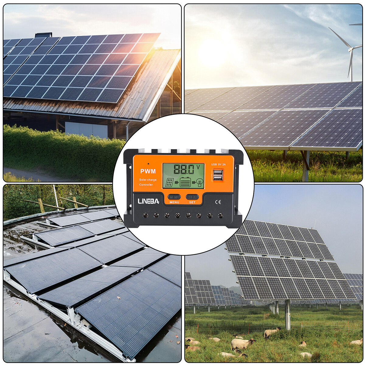PWM Solar Charge Controller 100A 60A 12V 24V 48V Dual USB Battery PV Regulator