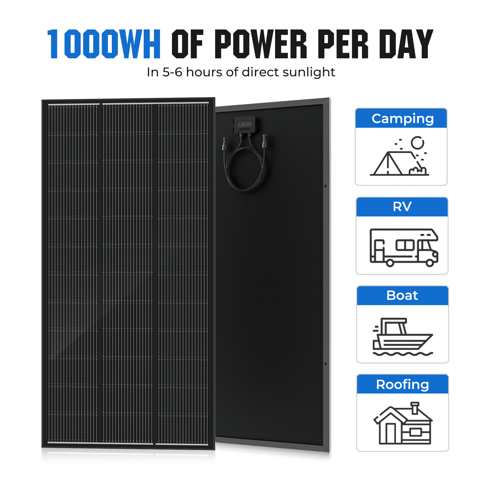 100W 200W 400W 1000W Watt Solar Panel Mono 12V N-Type Charger RV Home Off-Grid