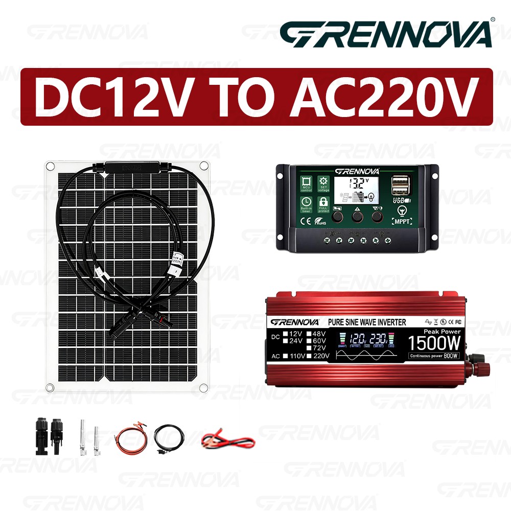 Grennova 1500W All-in-One Solar System Real Pure Sine 12V To110V/220V Power Inve