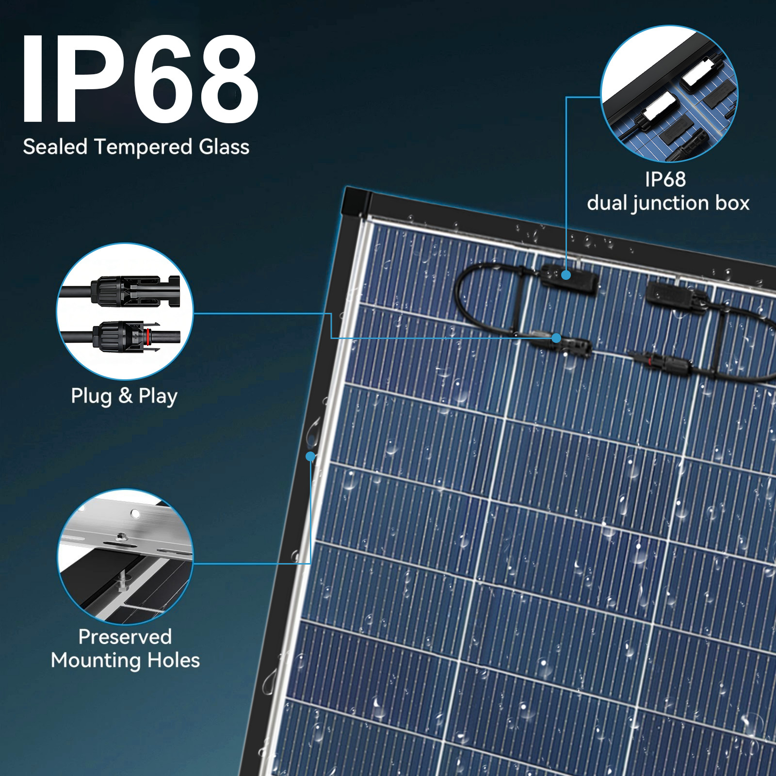 10Pack 200W N-Type Bifacial 18BB Solar Panel Mono Cell Off Grid Roof RV Home