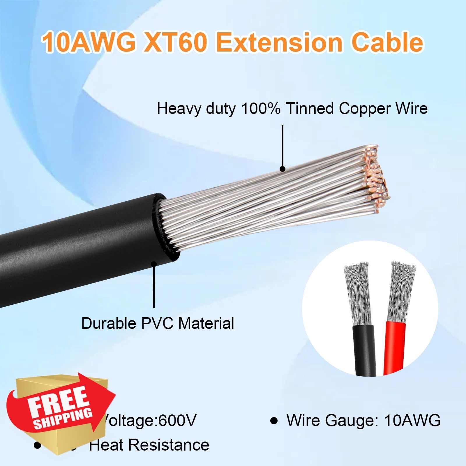 Kimbluth 10 AWG 25FT XT60 Solar Extension Cable