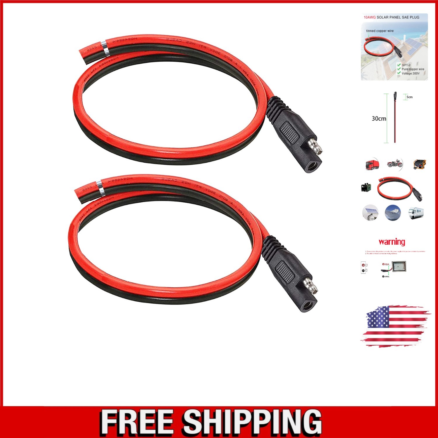 10AWG SAE Connector Extension Cable – Lightweight Solar Power & Automotive Use