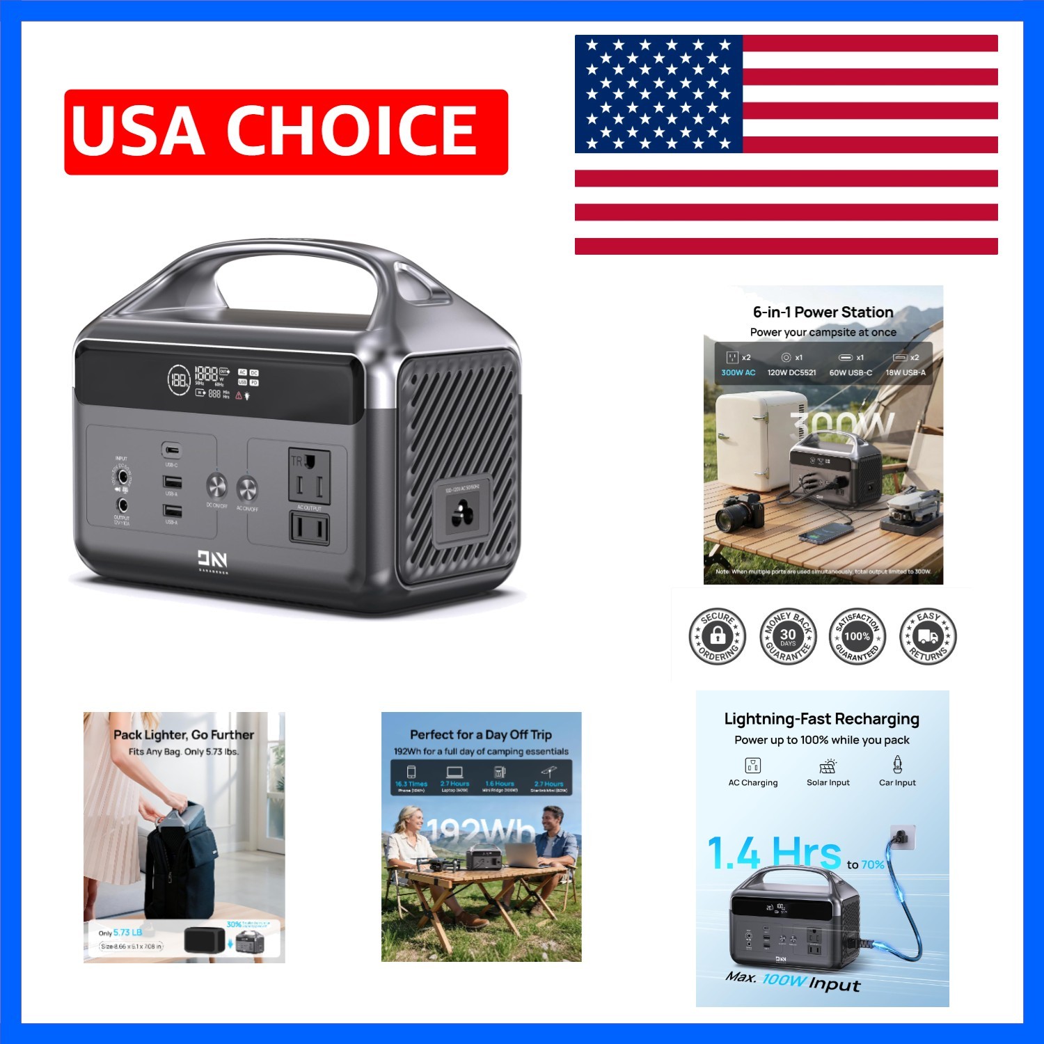 Portable Power Station, 192Wh LiFePO4 Battery Backup Solar Generator with w/2…