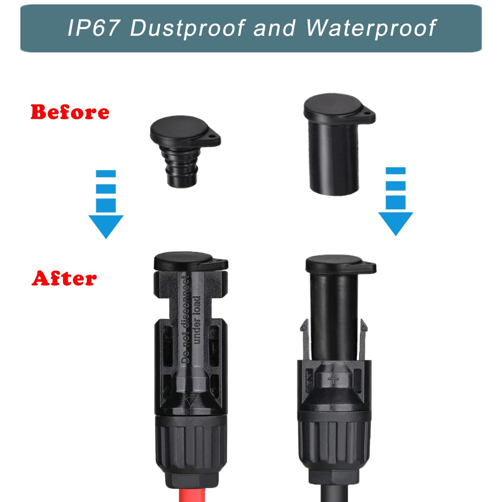 Solar Connector Caps, IP67 Solar Panel Connector Cap Weather Resistant Dust M…