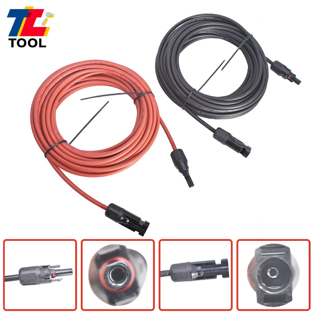 1 Pair 20ft 12AWG Black+Red Solar Panel Extension Cable Wire Connector