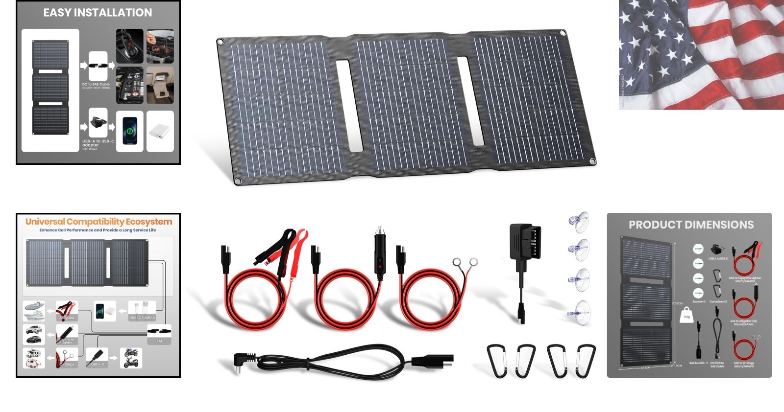 28W 12V Portable Solar Panel Battery Charger Maintainer Kits Trickle Charger …
