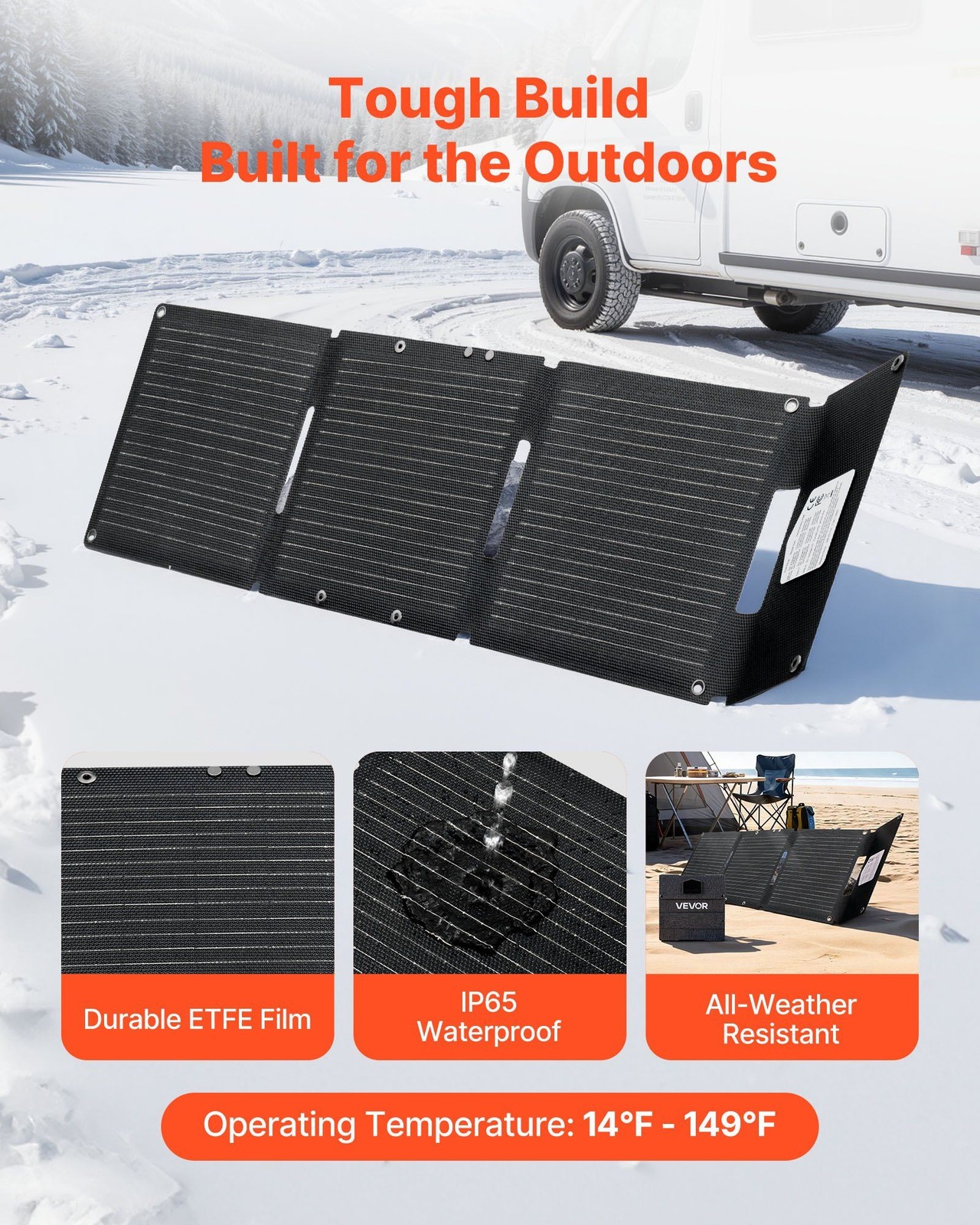 30W Portable Foldable Solar Charger, 16BB N-Type Mono, IP65, 1.76lb