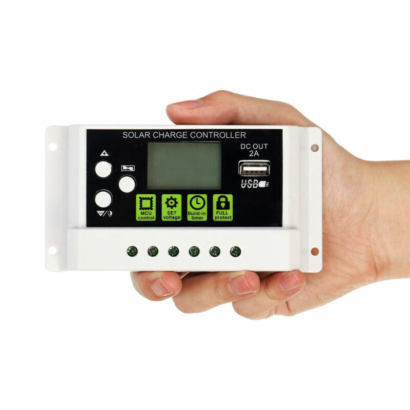 PWM Solar Charge Controller 12V/24V Auto-Adaptive Regulator Data Records LCD USB